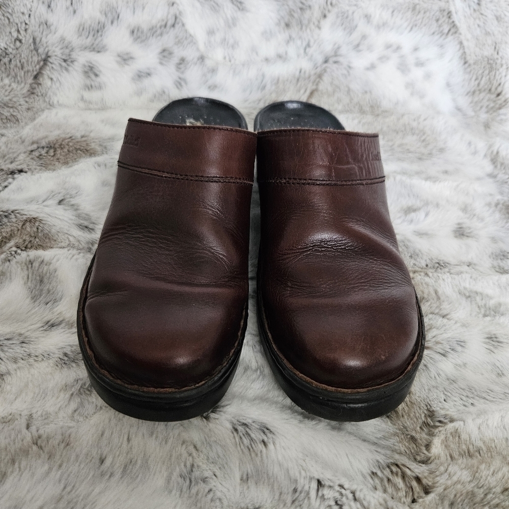 JOSEF SEIBEL Leather Clog Mules Womens Sz 7.5‎ EU 38 Brown Slip on Comfort
